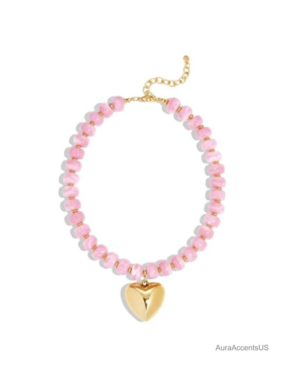 Chunky Beaded Heart Pendant Necklace for Women Acrylic Resin Statement Choker